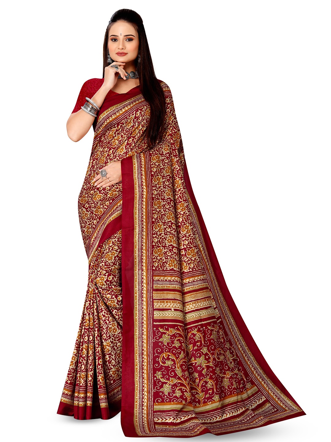 

VIMLA Ethnic Motifs Printed Mysore Silk Saree, Maroon