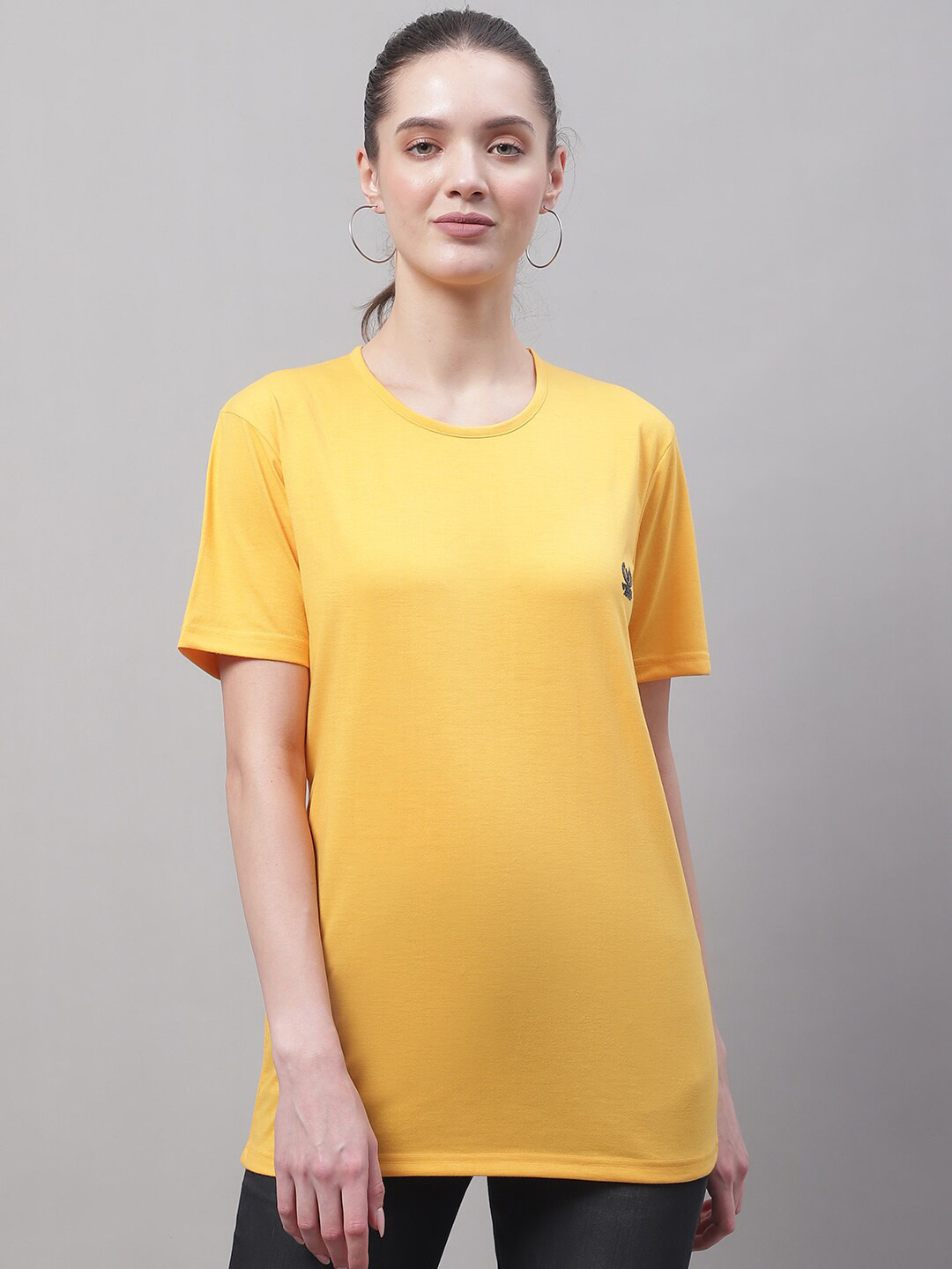 

MACK JONNEY Round Neck Cotton Casual T-shirt, Yellow