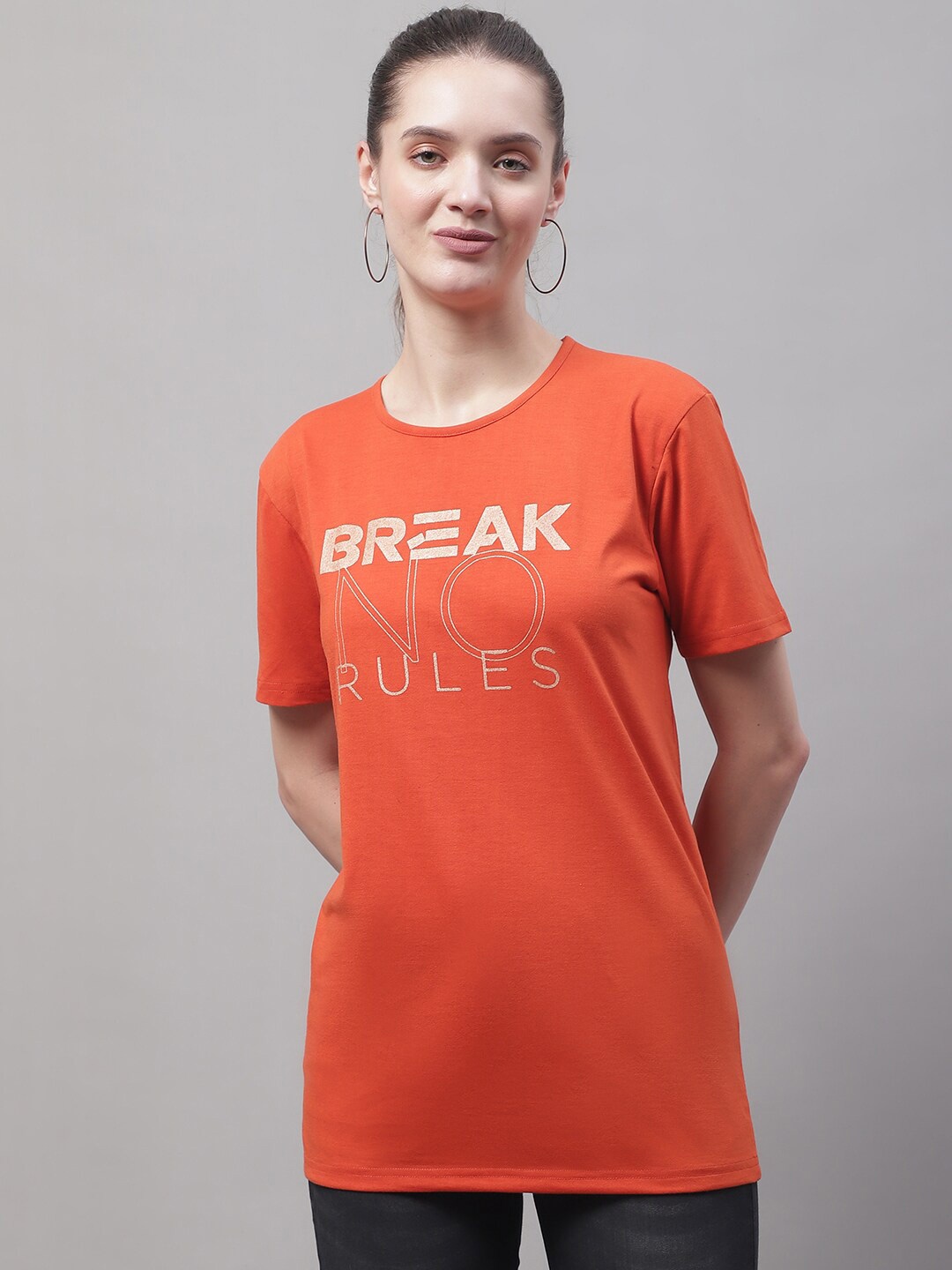 

MACK JONNEY Typography Printed Cotton T-shirt, Orange
