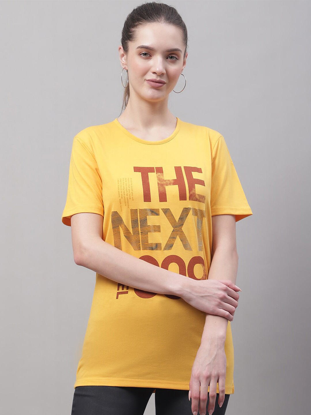 

MACK JONNEY Typography Printed Round Neck Cotton Casual T-shirt, Yellow