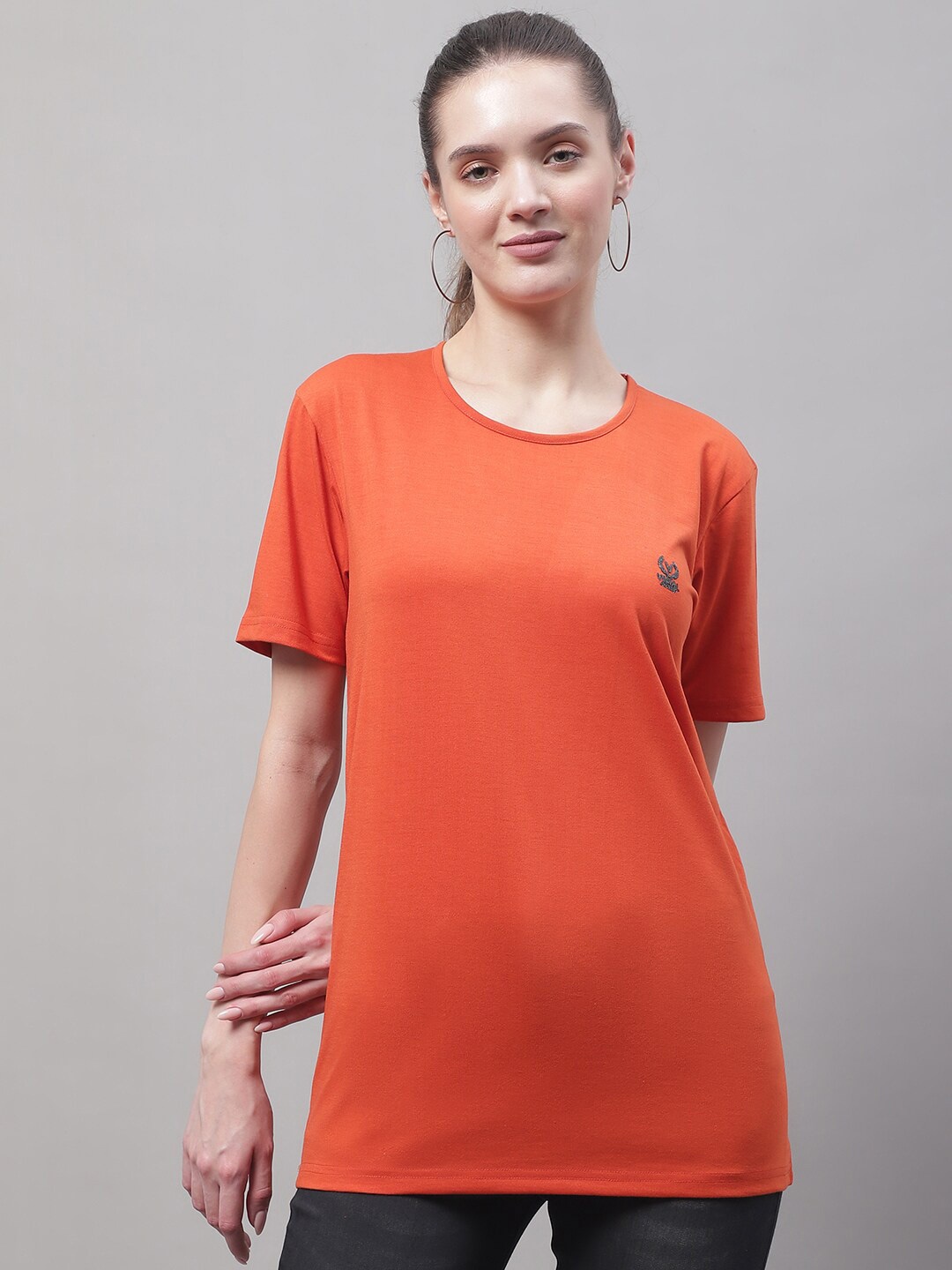 

VIMAL JONNEY Round Neck Cotton T-shirt, Orange