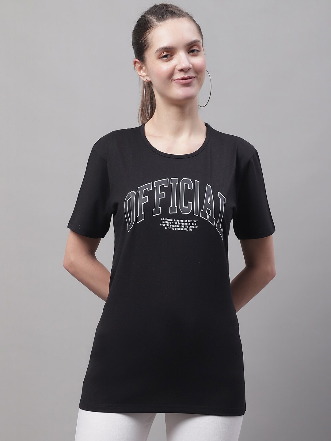 

MACK JONNEY Typography Printed Round Neck Cotton T-shirt, Black