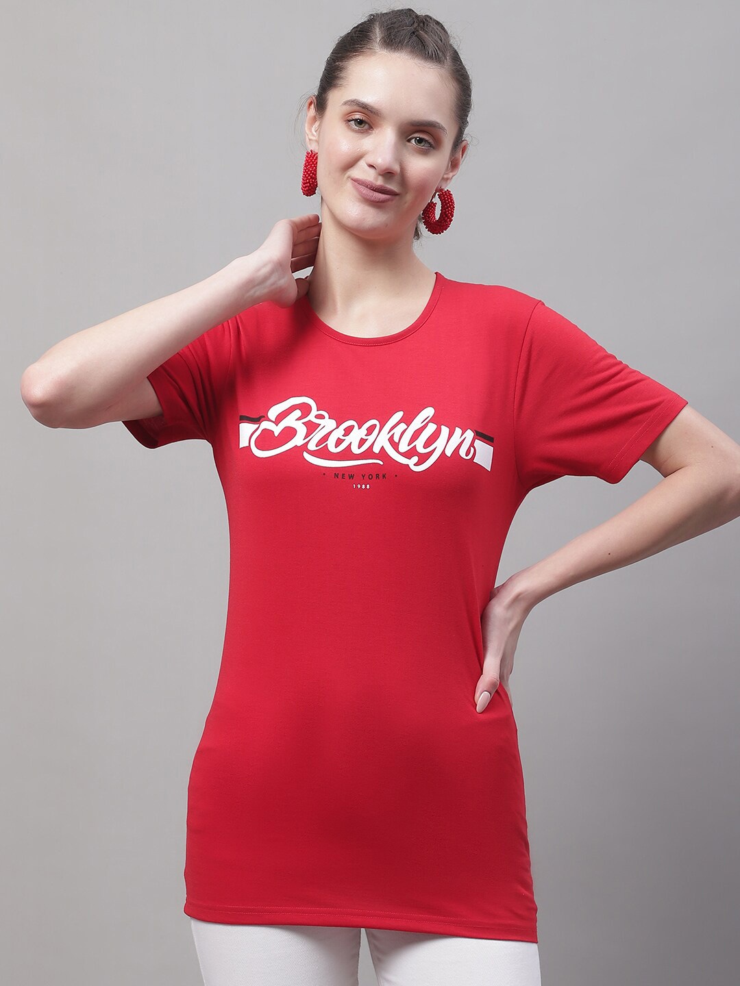 

MACK JONNEY Typography Printed Round Neck Cotton T-shirt, Red