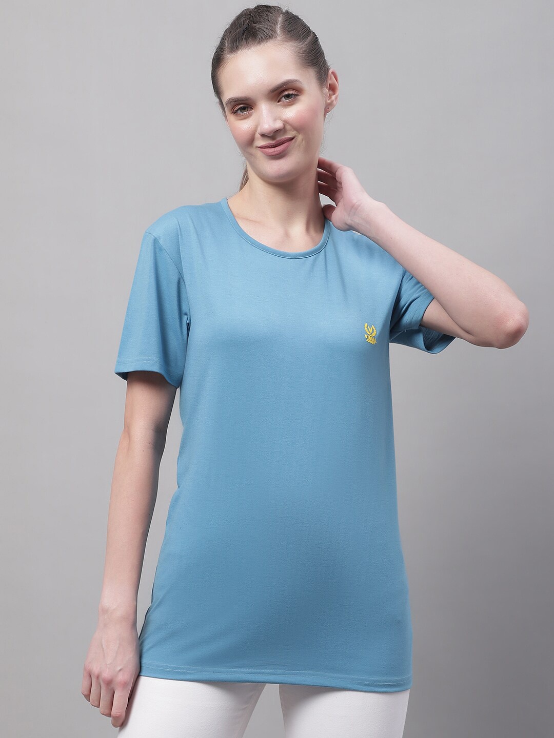 

VIMAL JONNEY Round Neck Cotton Casual T-shirt, Blue