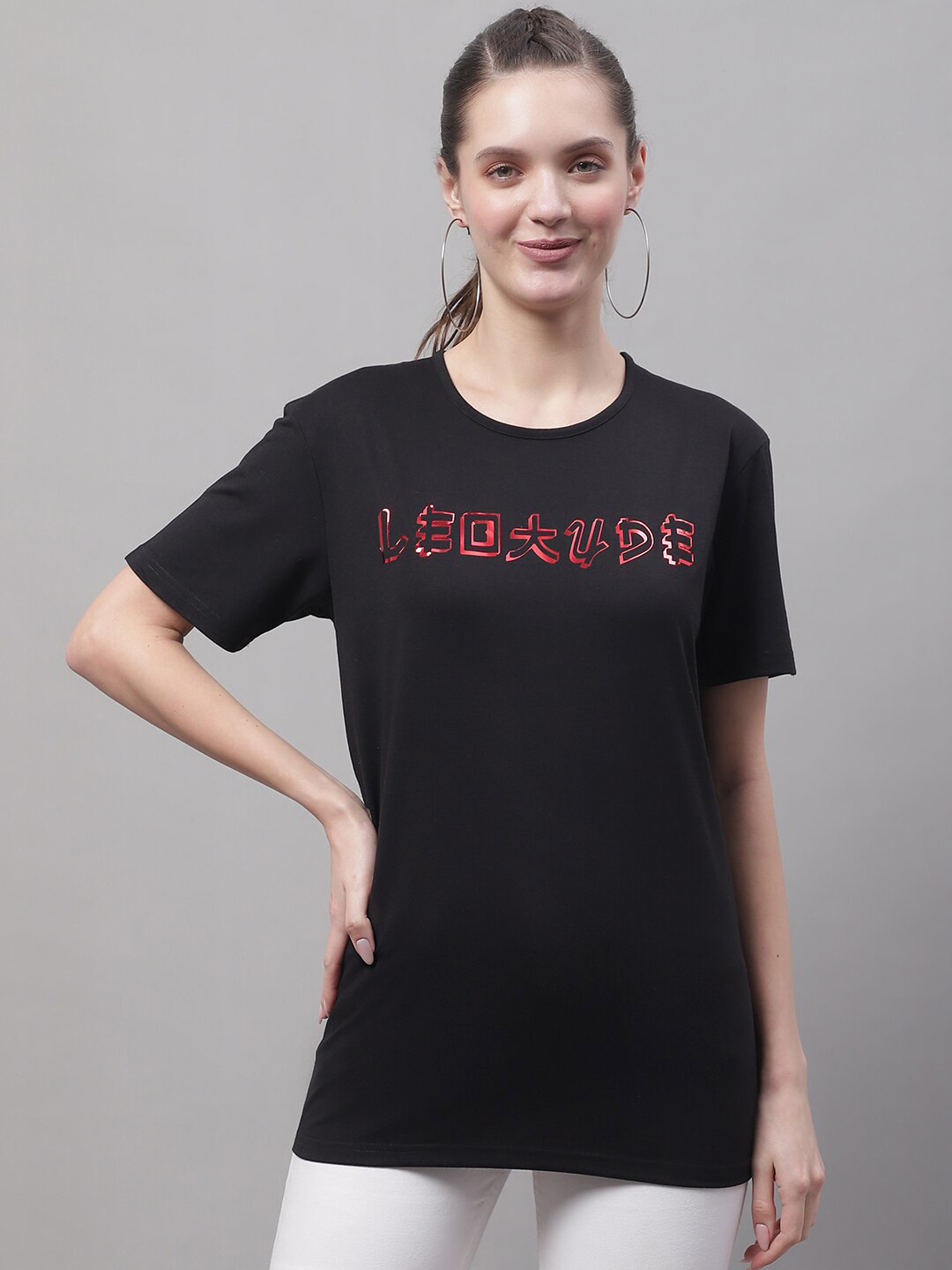 

MACK JONNEY Women Black Typography T-shirt