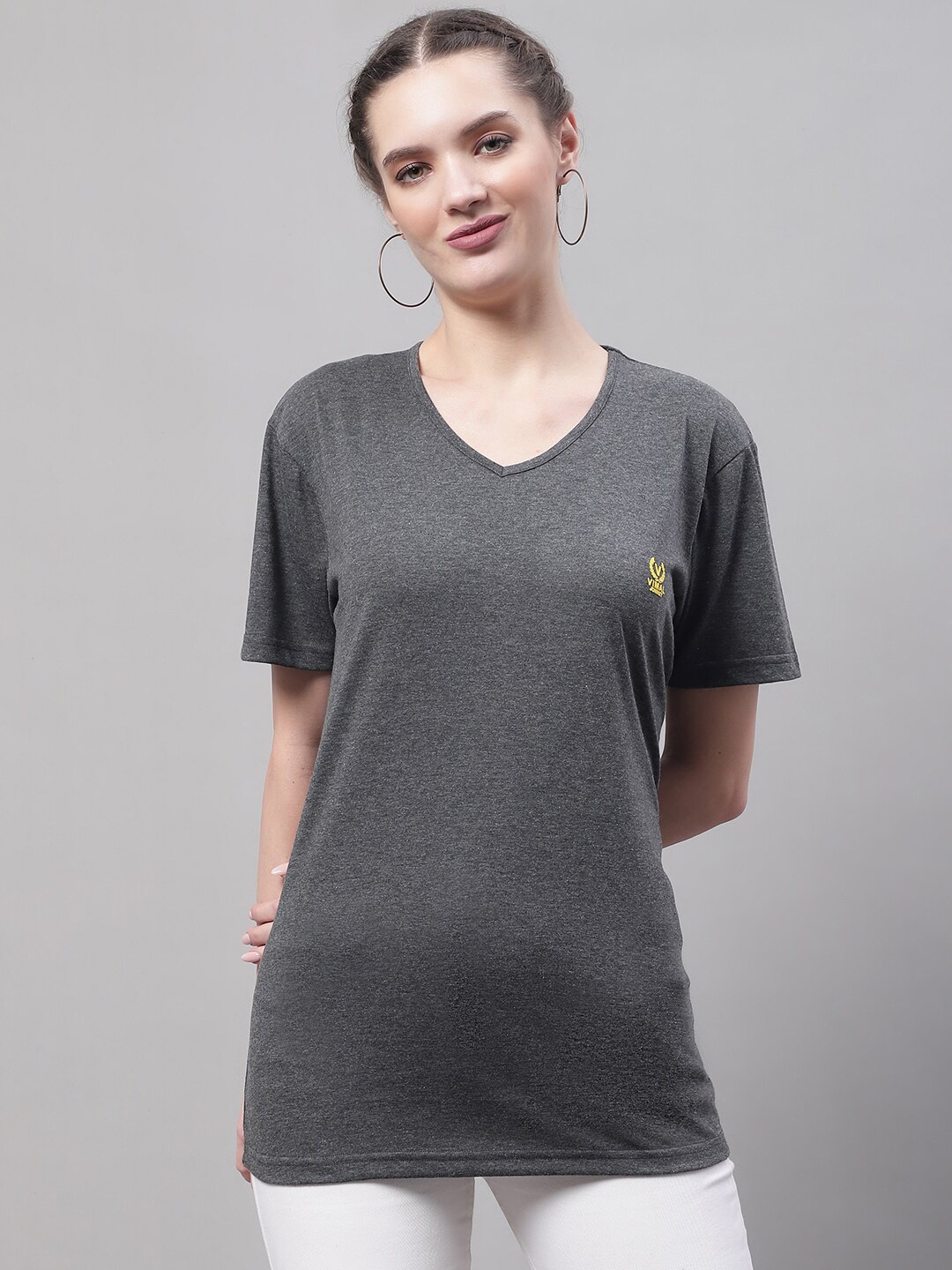 

MACK JONNEY V-Neck Longline Cotton T-shirt, Grey