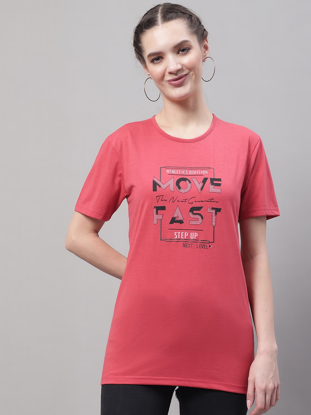 

MACK JONNEY Typography Printed Round Neck Cotton T-shirt, Pink