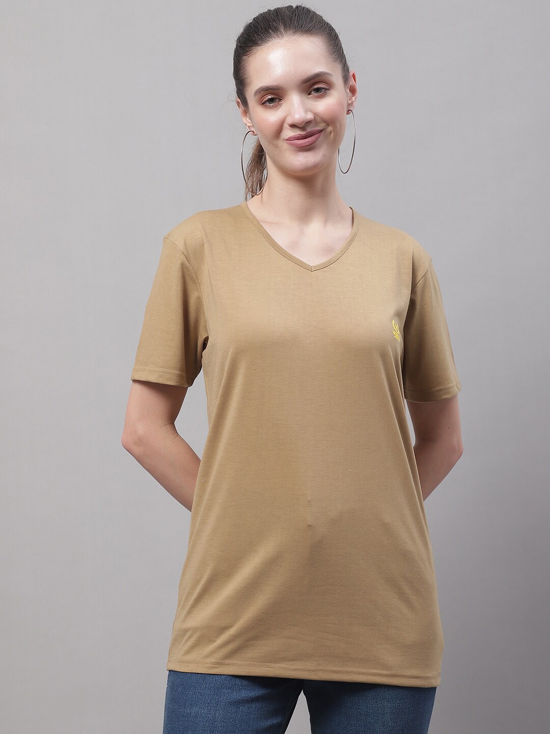 

MACK JONNEY V-Neck Short Sleeves Cotton T-shirt, Beige