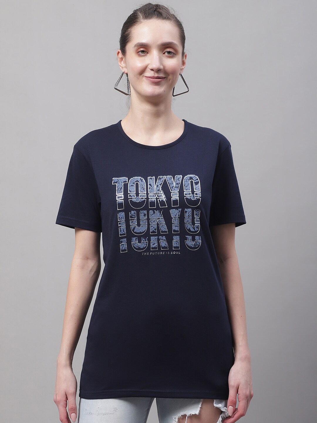 MACK JONNEY Typography Printed Cotton T-shirt, Navy blue
