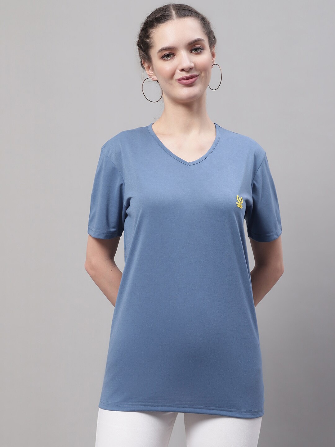 

VIMAL JONNEY V-Neck Longline Cotton T-shirt, Blue