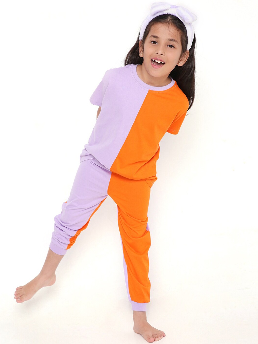 

BLANCD Girls Colourblocked Pure Cotton T-shirt With Trousers, Lavender