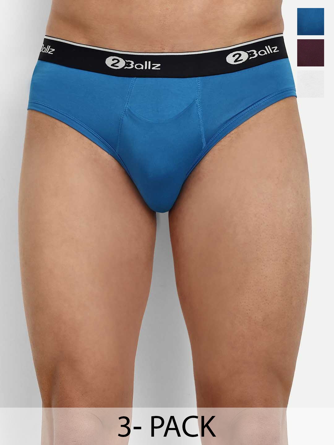 

2BALLZ Pack Of 3 Brand Logo Details Hipster Briefs BGBW-3-2BB, Teal