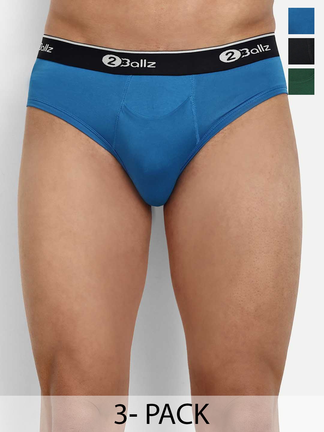 

2BALLZ Pack Of 3 Brand Logo Details Hipster Briefs BGBROD-3-2BB, Green