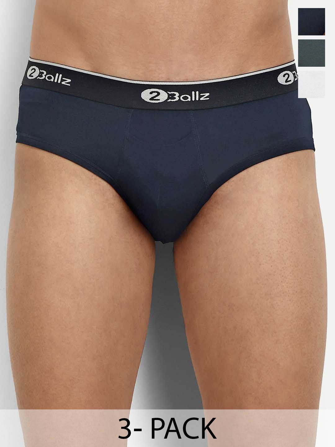 

2BALLZ Pack Of 3 Low Rise Basic Briefs KBUGW-3-2BB, White