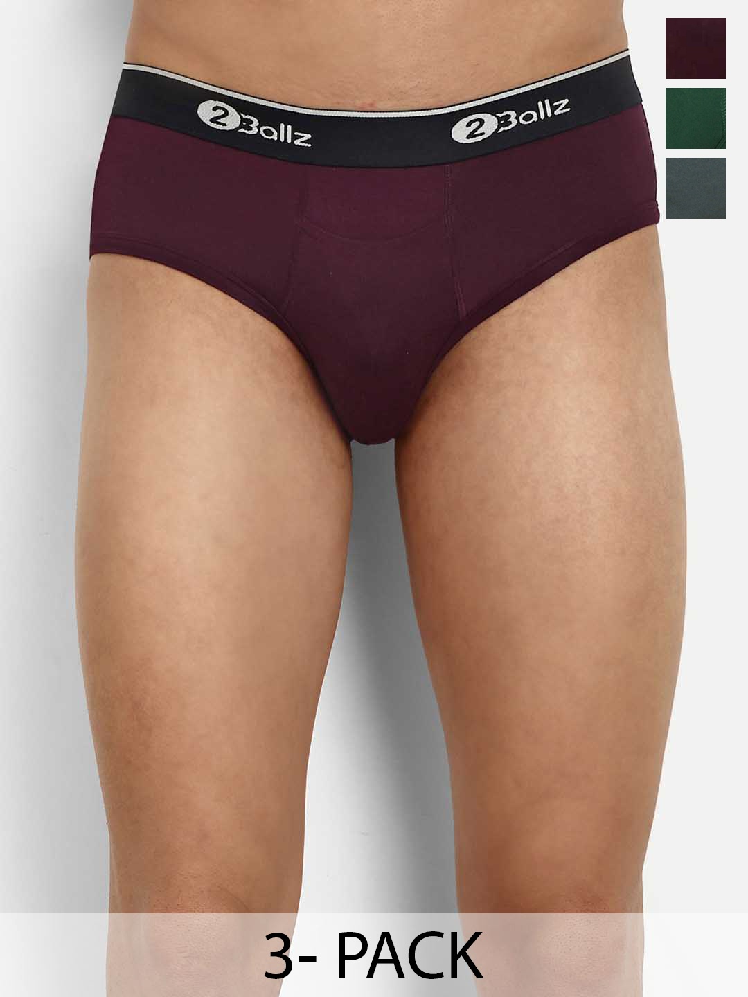 

2BALLZ Pack Of 3 Brand Logo Details Hipster Briefs BRBGUG-3-2BB, Grey