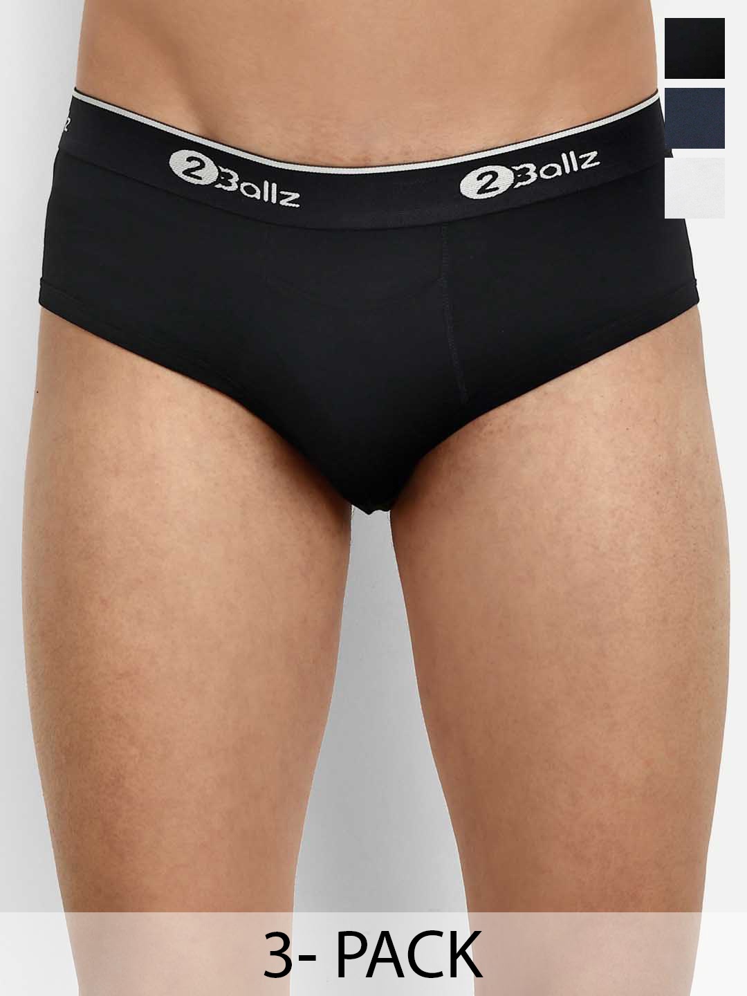 

2BALLZ Pack Of 3 Low Rise Basic BriefsBKBW-3-2BB, Navy blue