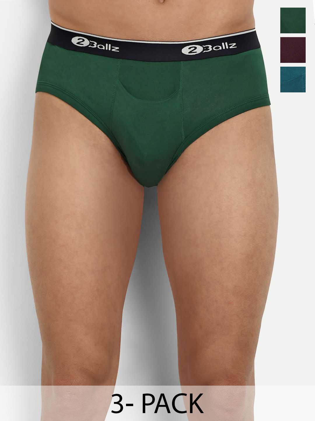 

2BALLZ Pack Of 3 Brand Logo Details Hipster Briefs BRHBW-3-2BB, Burgundy