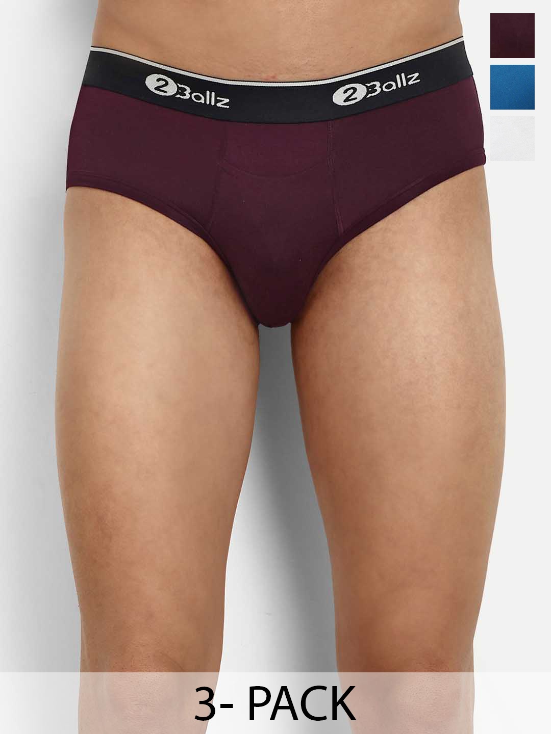 

2BALLZ Pack Of 3 Snug Fit Pouch Briefs- UGBRW-3-2BB, Maroon