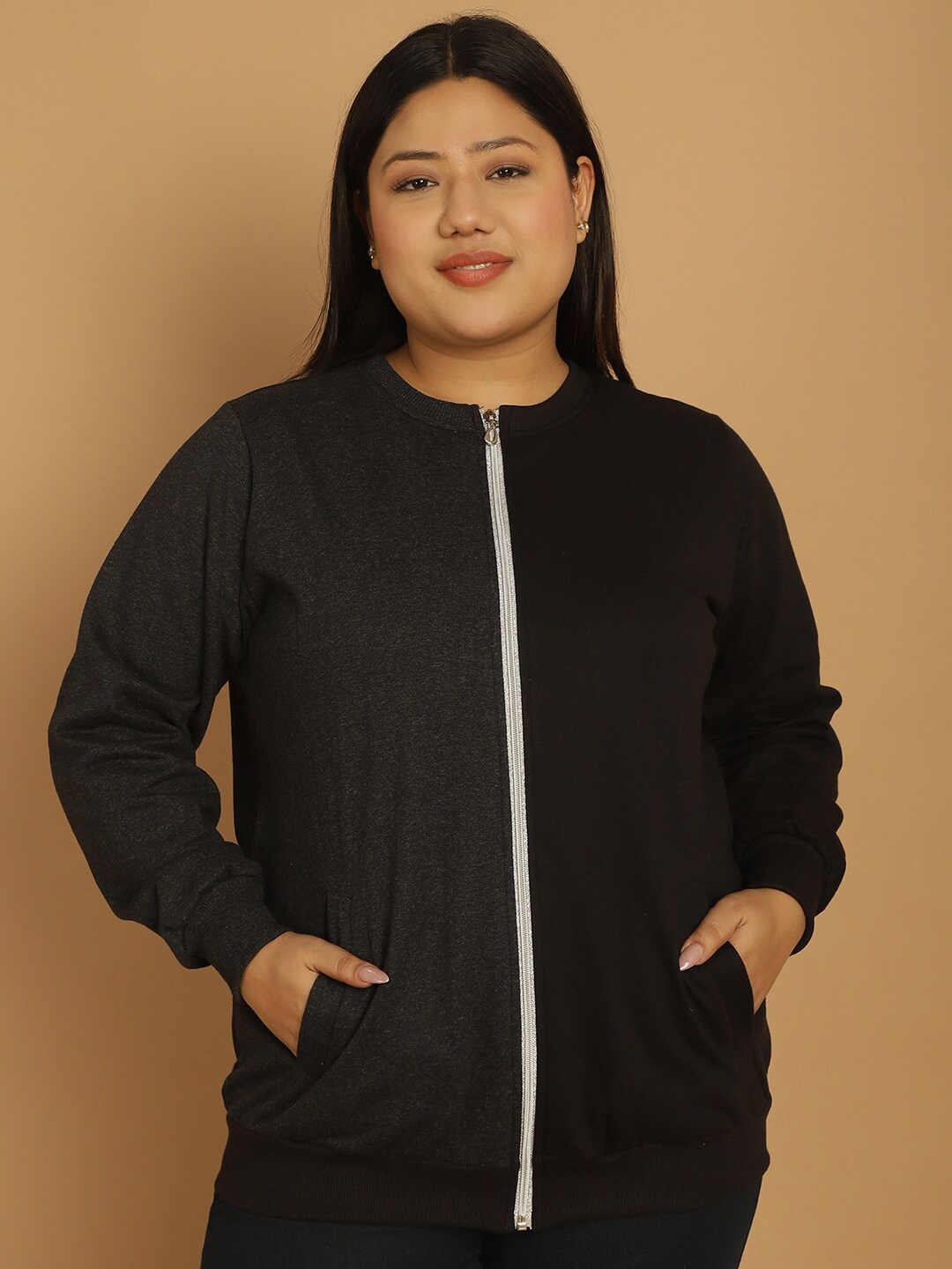 

theRebelinme Round Neck Fleece Bomber Jacket, Black