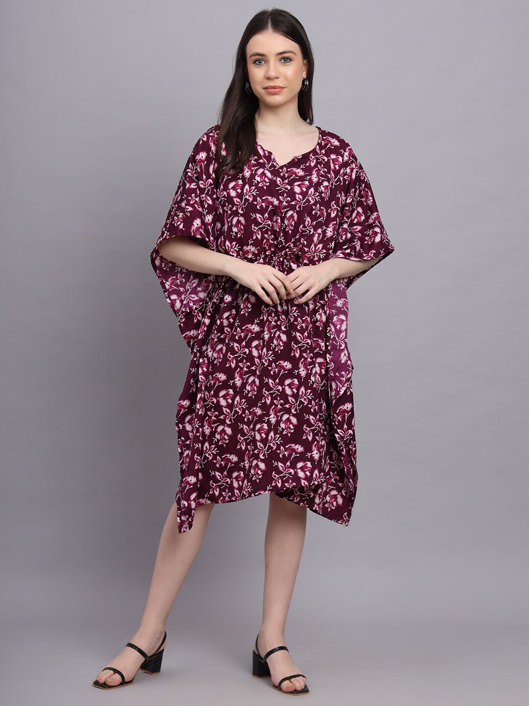 

Hinaya Floral Printed Kaftan Midi Dress, Purple