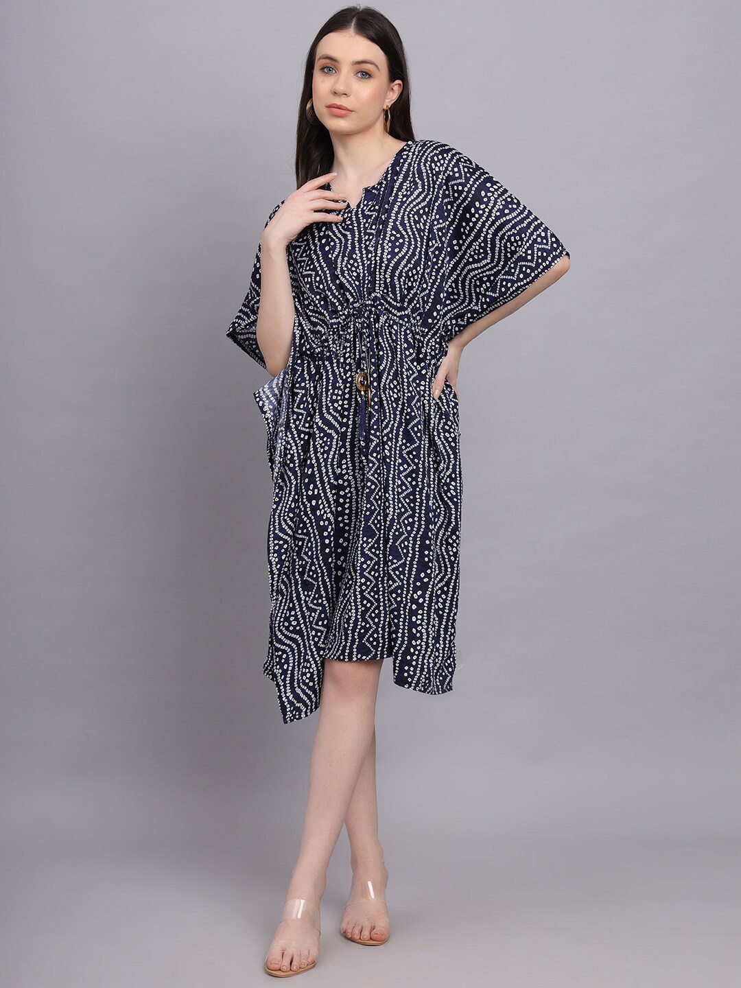 

Hinaya Floral Printed Kaftan Dress, Navy blue