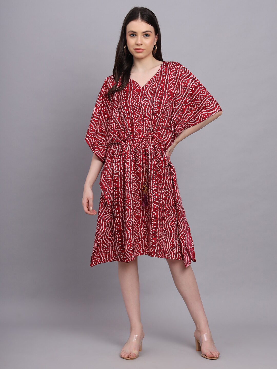 

Hinaya Floral Printed Kaftan Dress, Maroon
