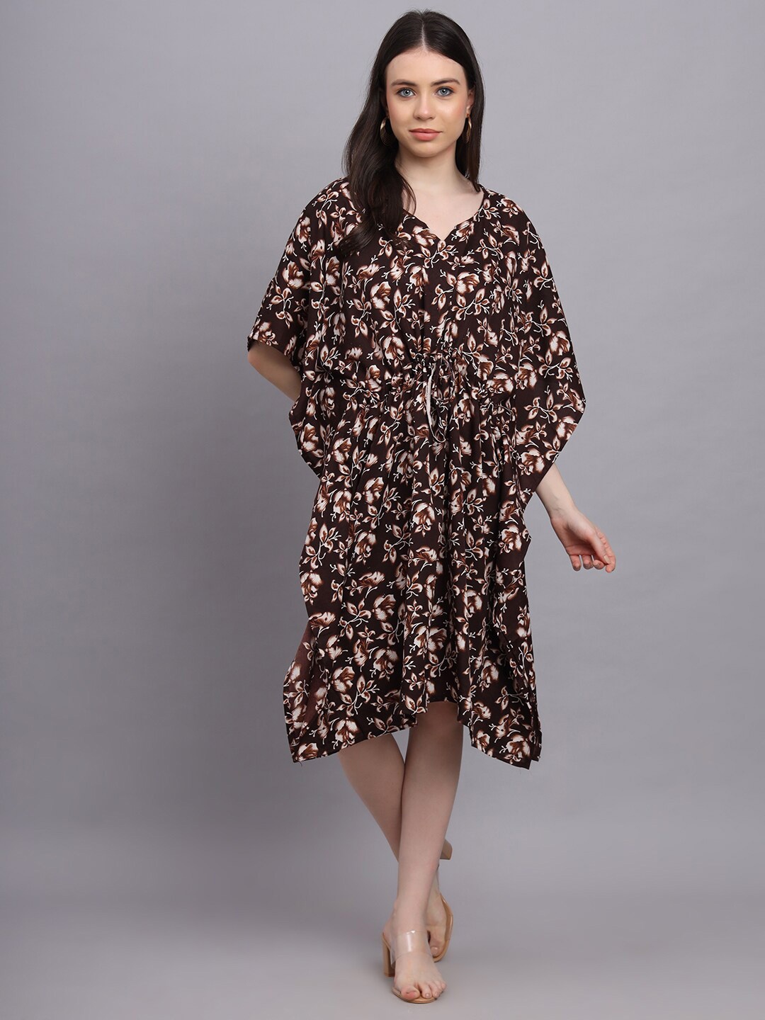 

Hinaya Floral Printed Kaftan Midi Dress, Brown