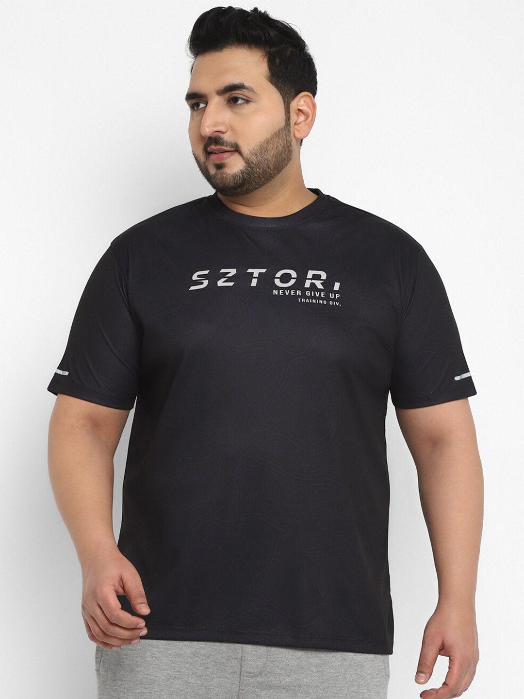 

Sztori Plus Size Active Wear Typography Printed T-shirt, Black