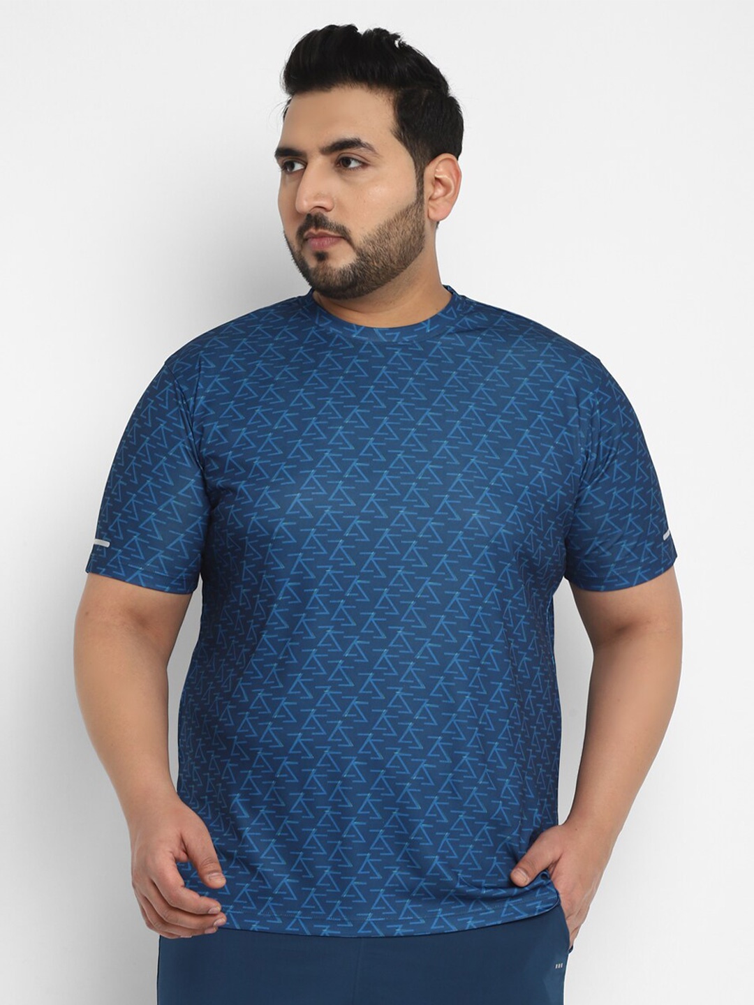 

Sztori Plus Size Active Wear Geometric Printed T-shirt, Blue