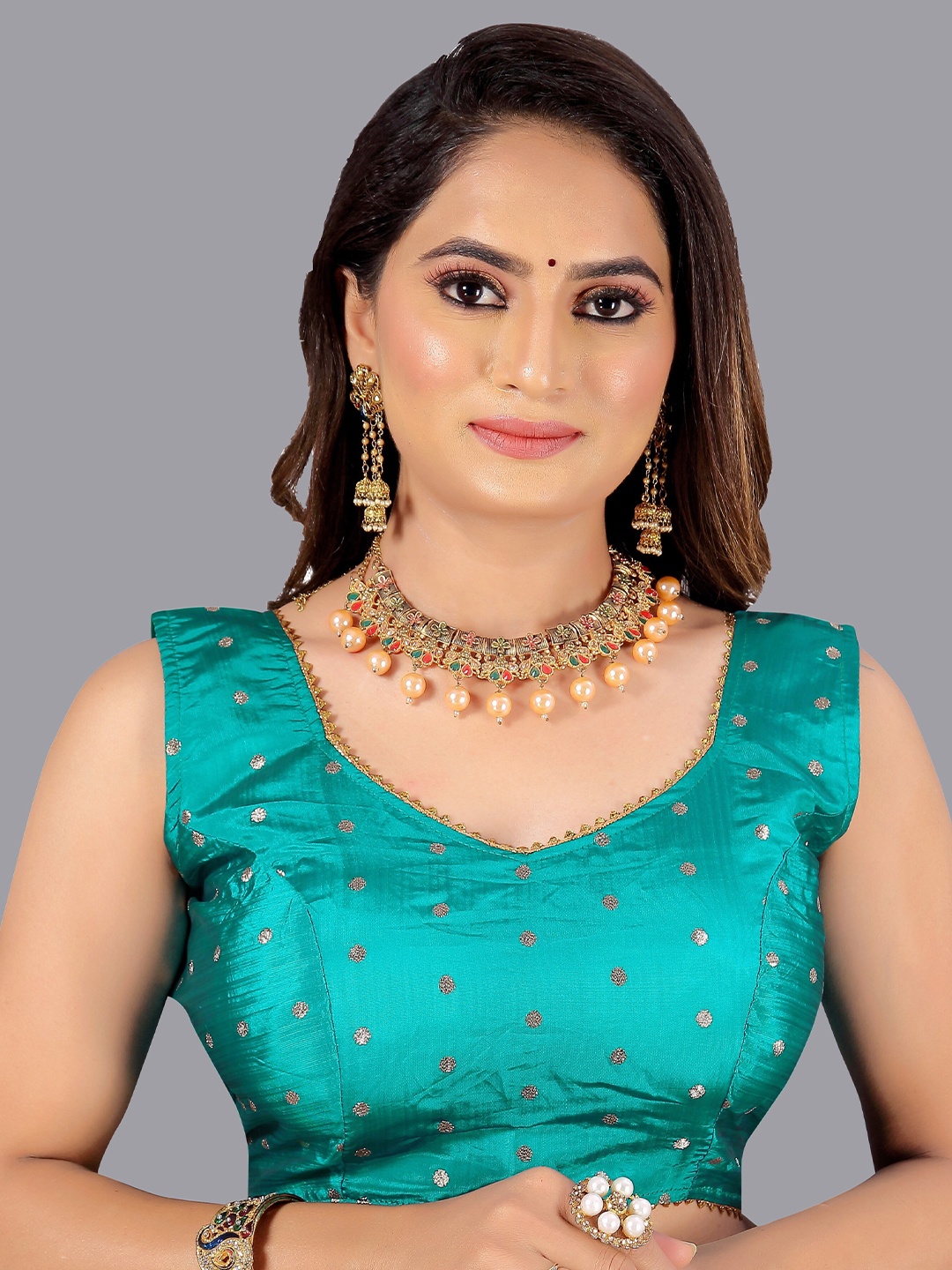 

Hinaya Woven Design Zari Saree Blouse, Sea green