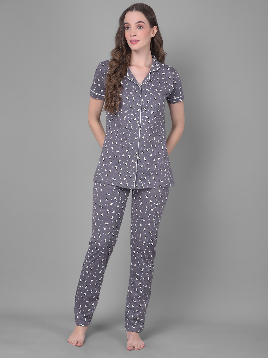 

Dollar Missy Conversational Printed Pure Cotton Night suit, Grey