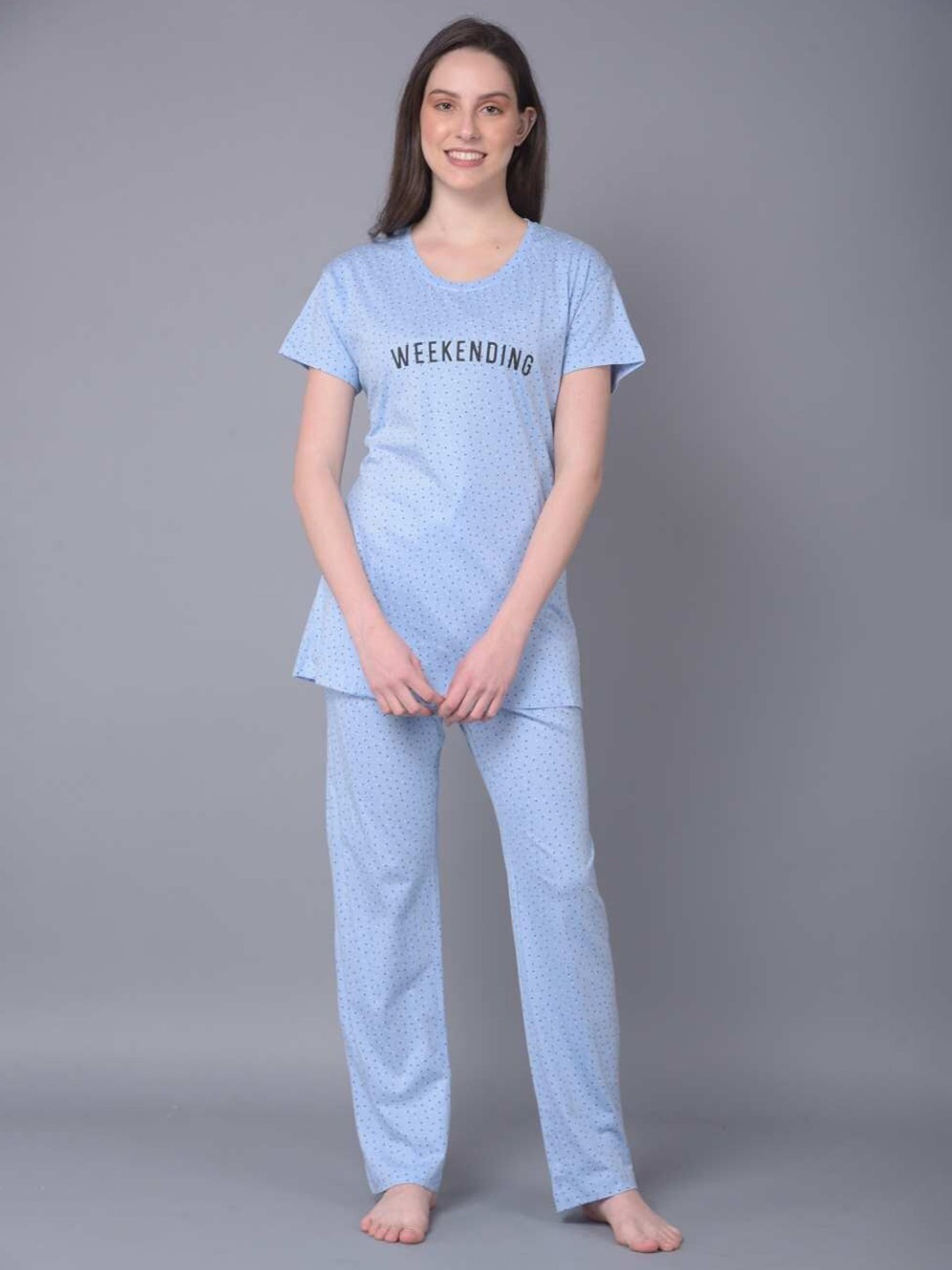 

Dollar Missy Printed Pure Cotton Night suit, Blue