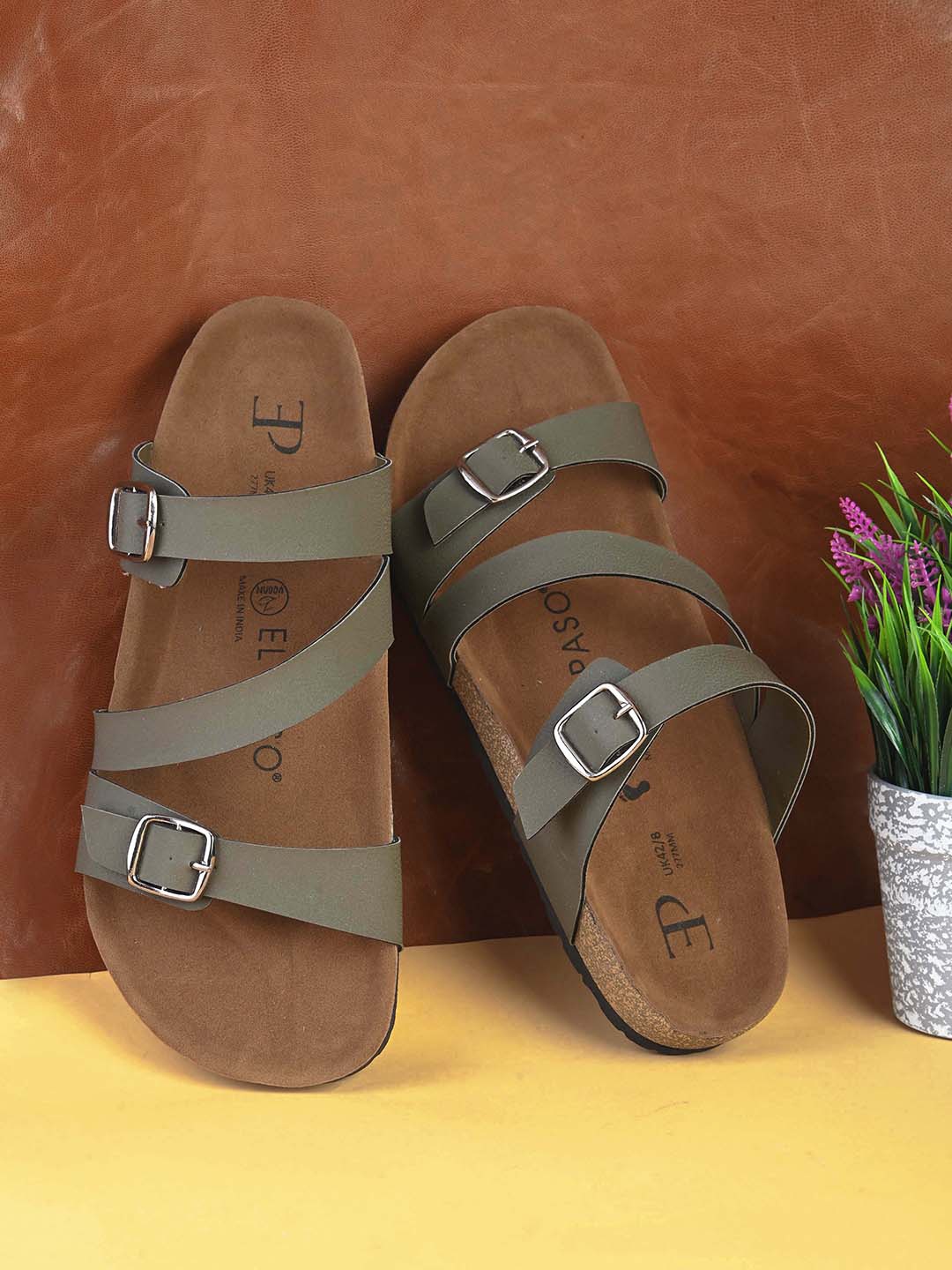 

El Paso Men Comfort Sandals With Buckle, Olive