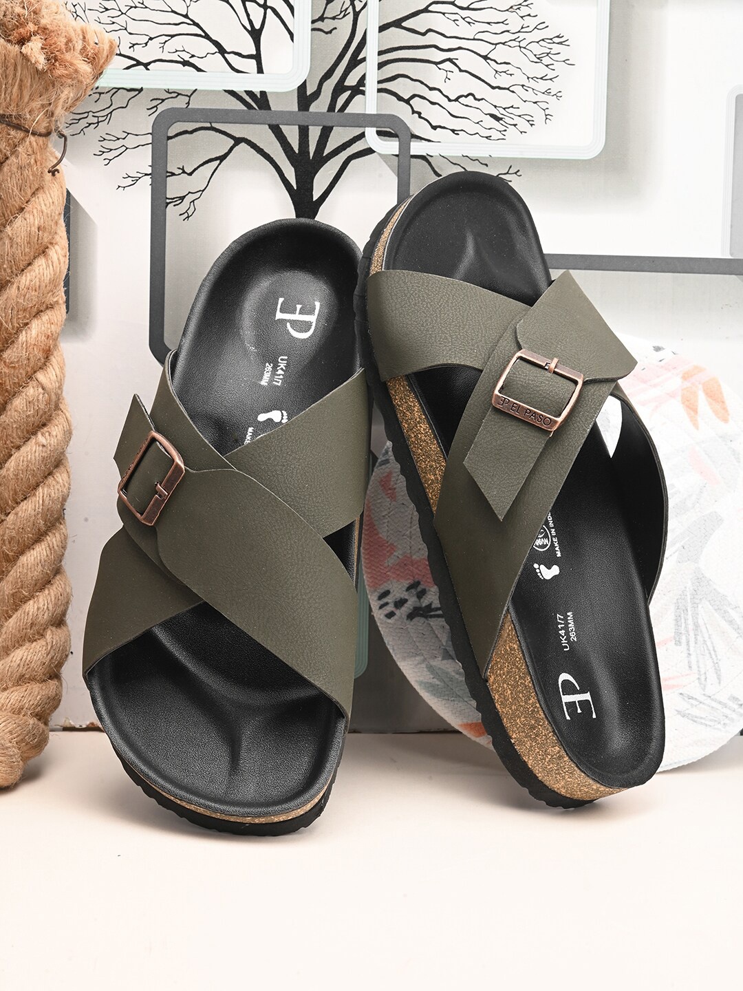 

El Paso Men Comfort Sandals With Buckle, Olive