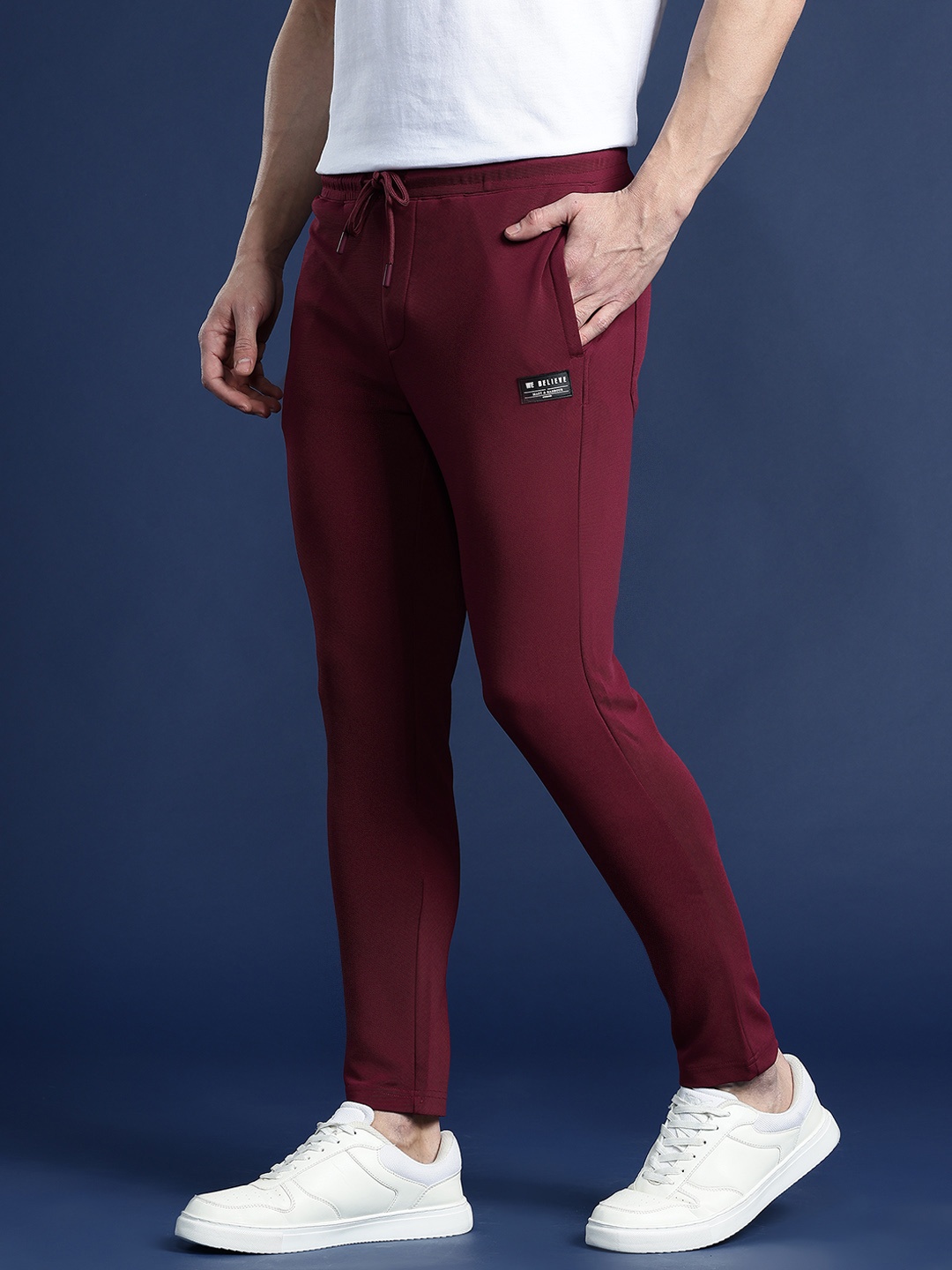 

Mast & Harbour Men Solid Slim Fit Track Pants, Burgundy