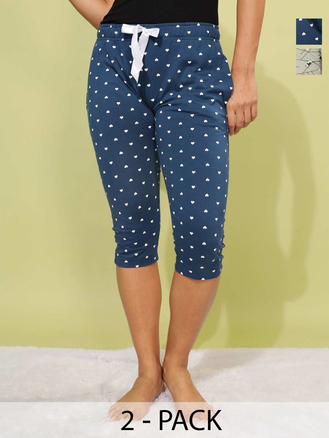 

Dollar Missy Pack Of 2 Printed Cotton Skinny Fit Capris, Green