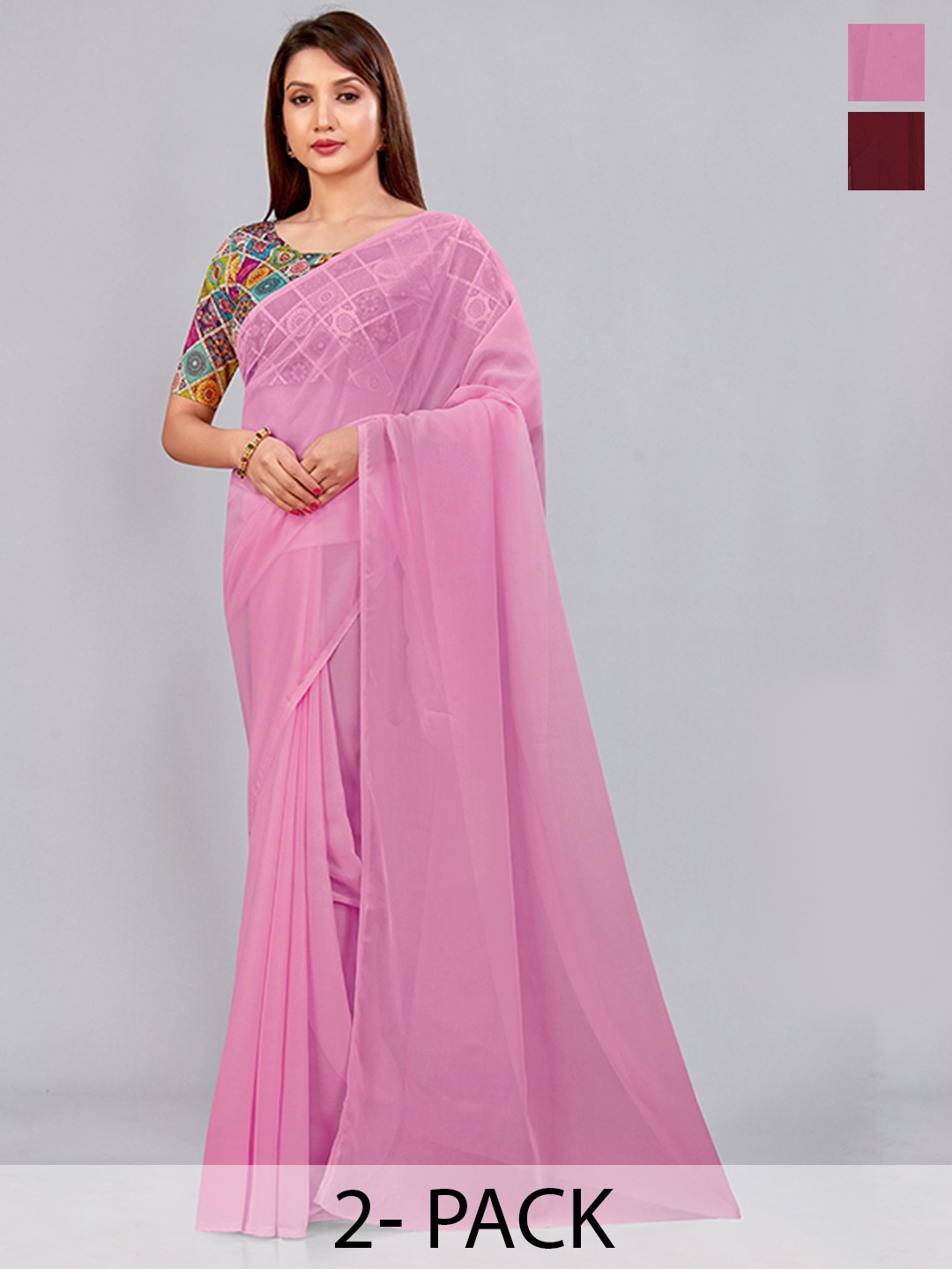 

CastilloFab Selection Of 2 Pure Georgette Saree, Pink