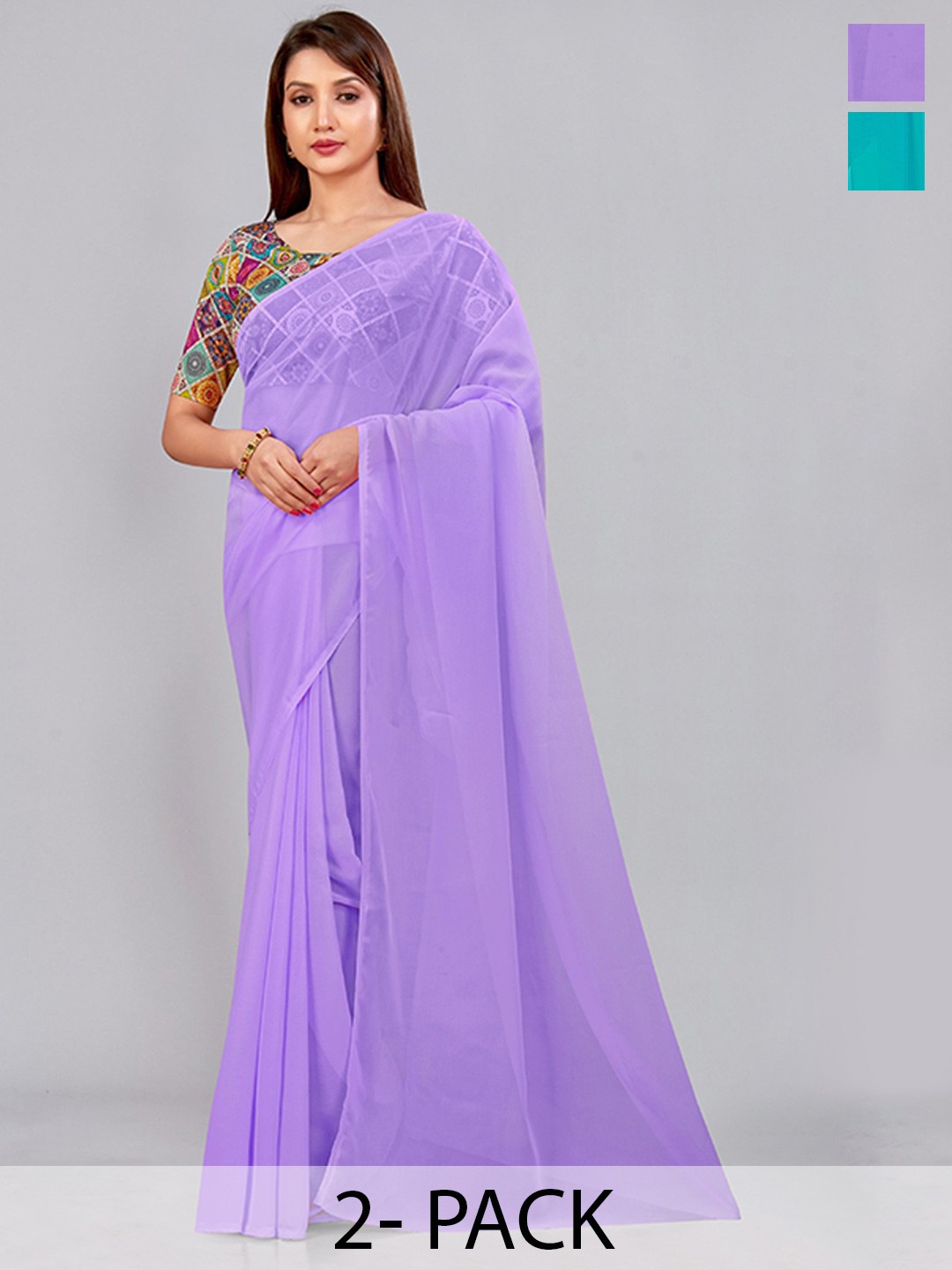 

CastilloFab Selection Of 2 Pure Georgette Saree, Lavender