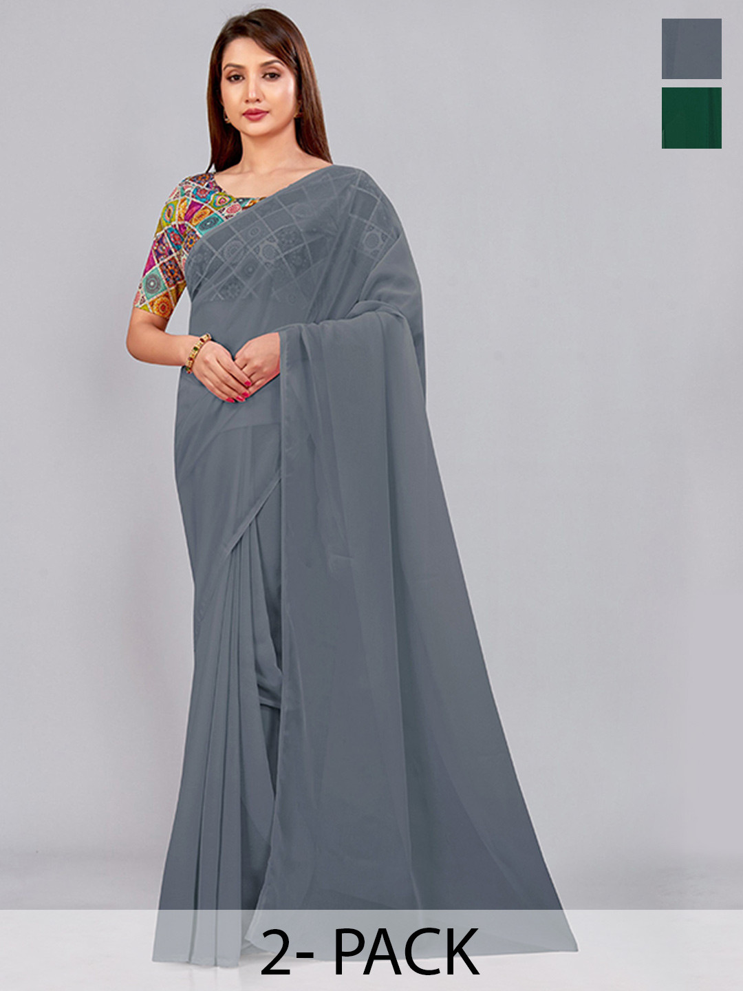 

CastilloFab Selection of 2 Pure Georgette Saree, Grey