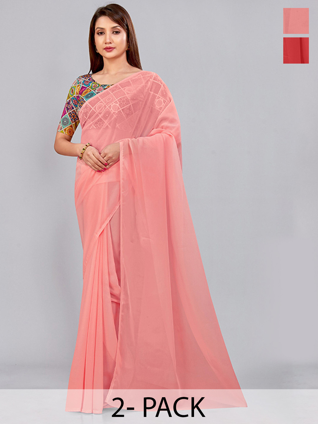 

CastilloFab Selection Of 2 Pure Georgette Saree, Peach
