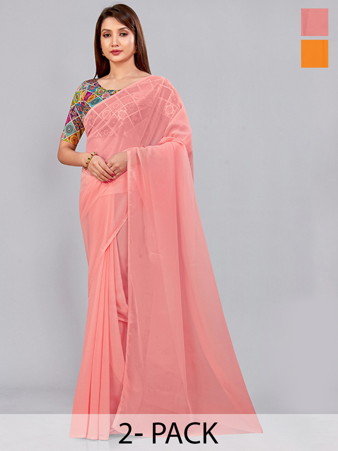 

CastilloFab Selection Of 2 Pure Georgette Saree, Peach