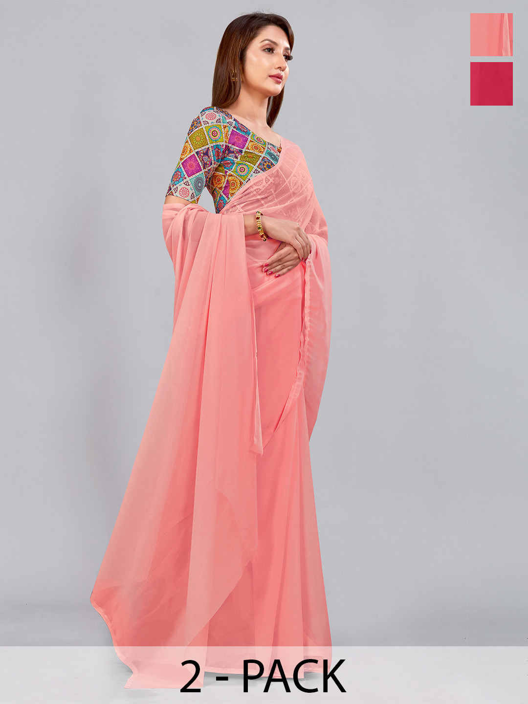 

CastilloFab Selection Of 2 Pure Georgette Saree, Peach