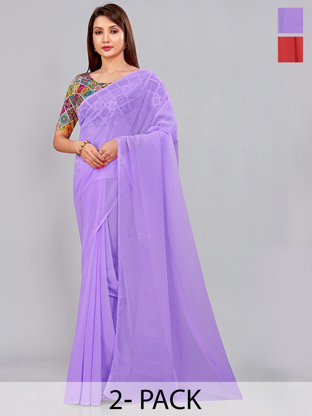 

CastilloFab Selection Of 2 Pure Georgette Saree, Lavender