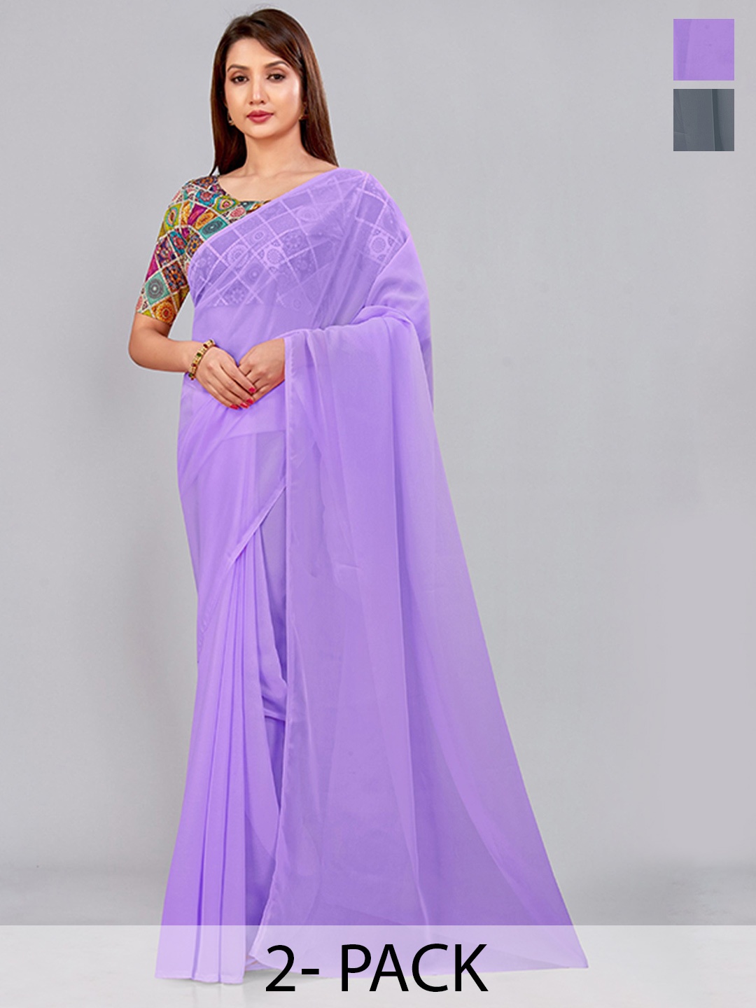 

CastilloFab Selection Of 2 Pure Georgette Saree, Lavender