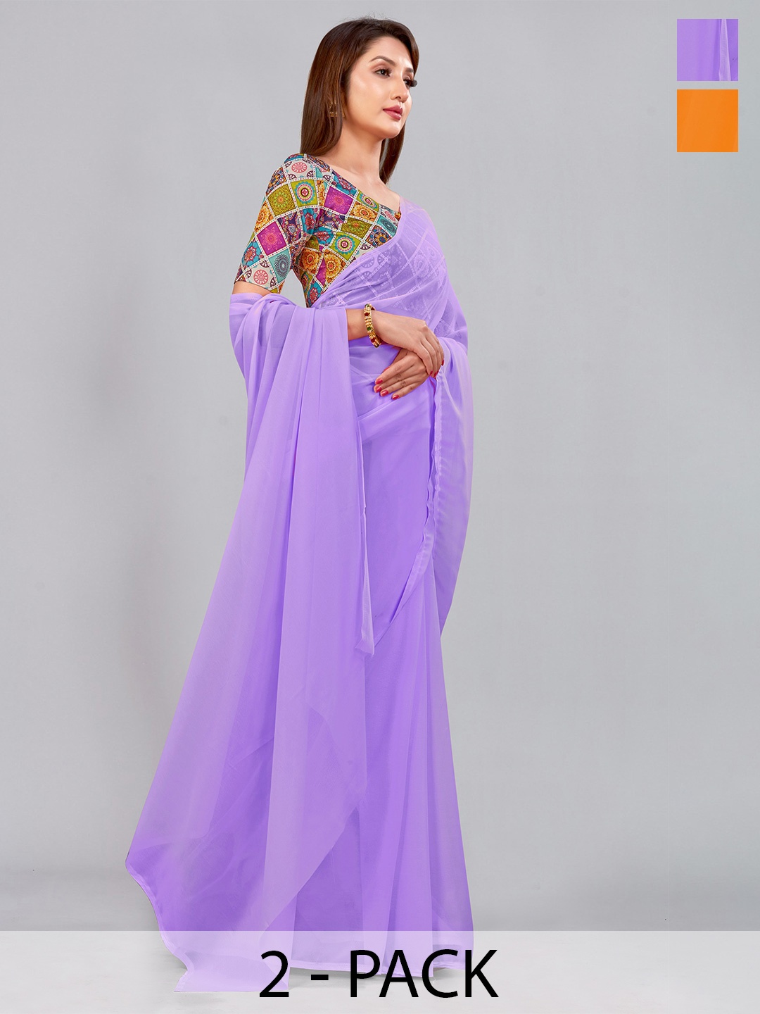 

CastilloFab Selection of 2 Pure Georgette Saree, Lavender