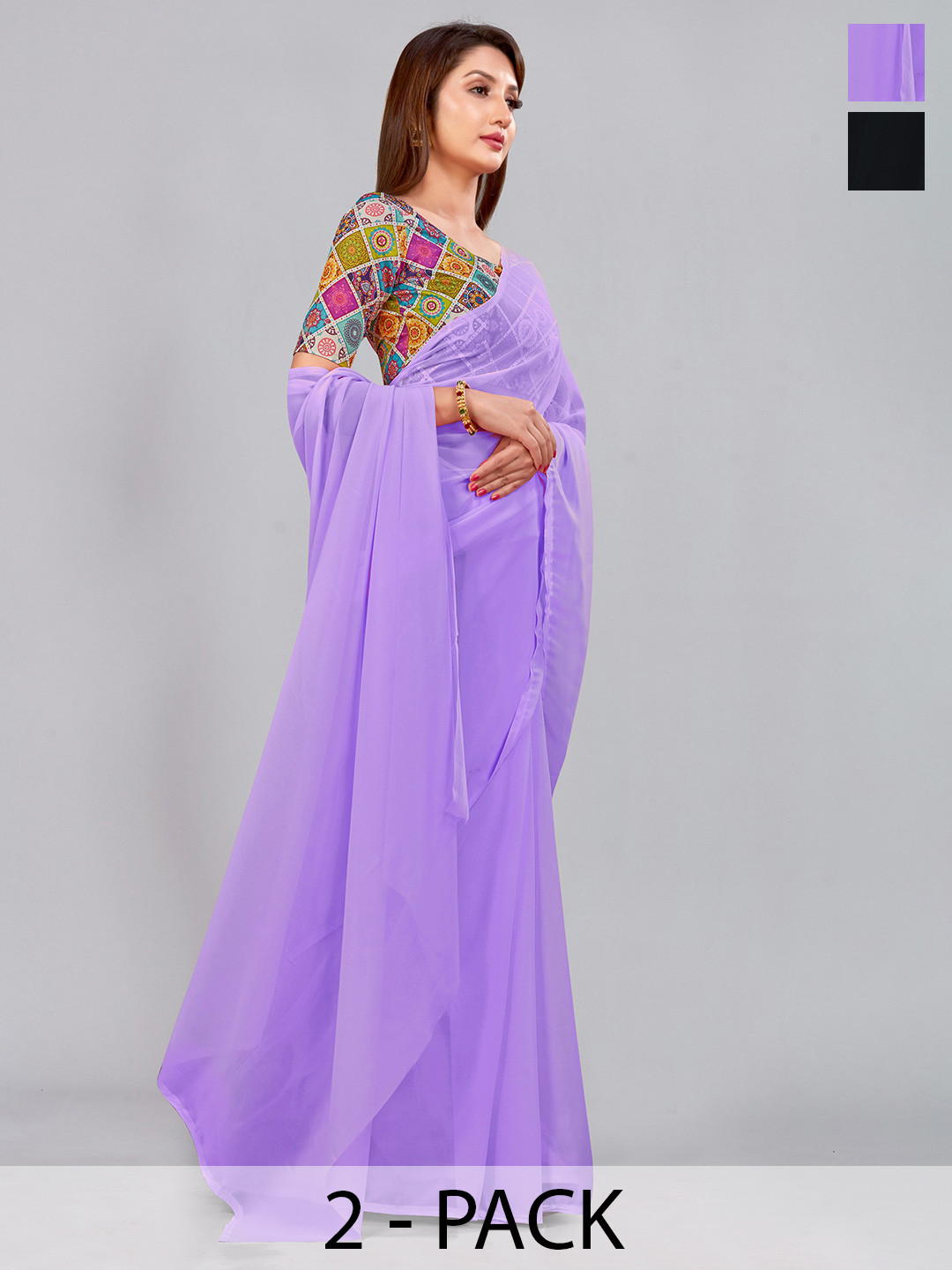 

CastilloFab Selection Of 2 Pure Georgette Saree, Lavender