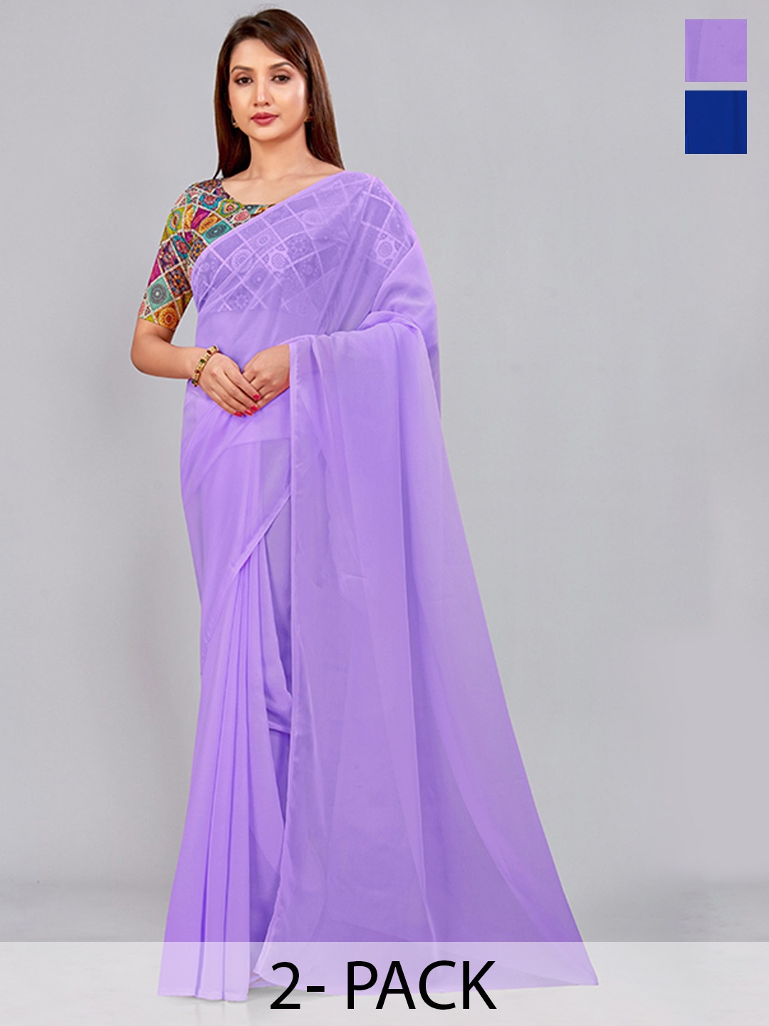 

CastilloFab Selection Of 2 Pure Georgette Saree, Lavender