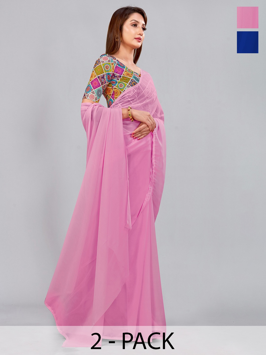

CastilloFab Selection Of 2 Pure Georgette Saree, Pink