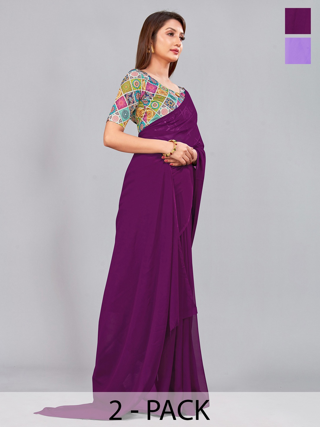 

CastilloFab Selection Of 2 Pure Georgette Saree, Burgundy