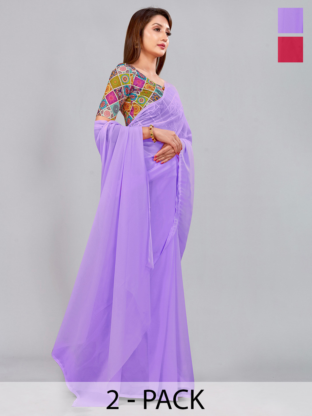 

CastilloFab Selection Of 2 Pure Georgette Saree, Lavender